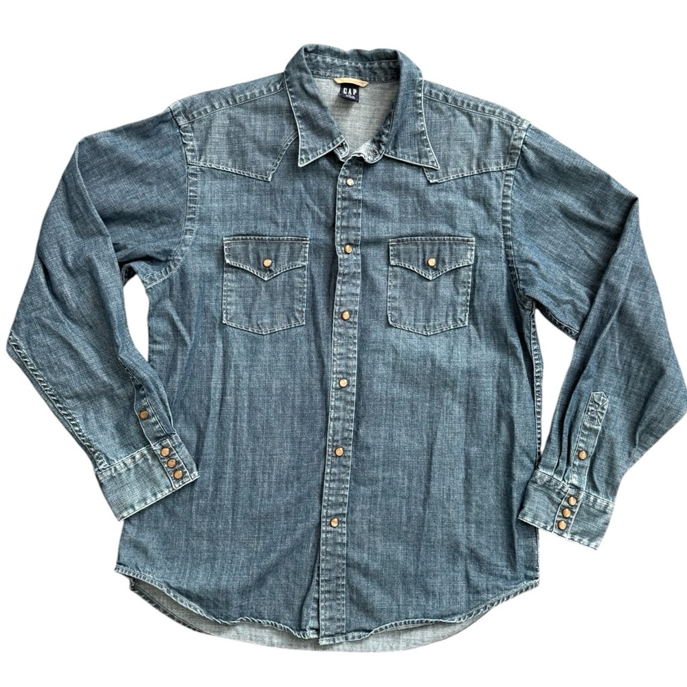 GAP Men's Denim Shirt Pearl Snap Buttons - Picture 2 of 10